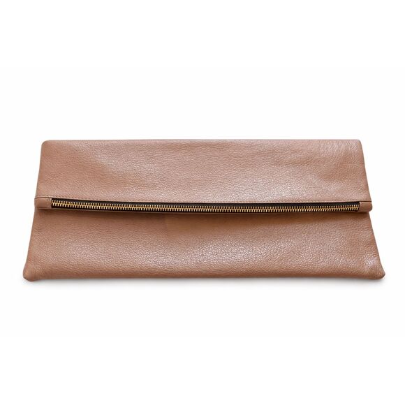 Clare V Handbags - Clare V. Foldover Clutch — Taupe Leather / Brass Hardware